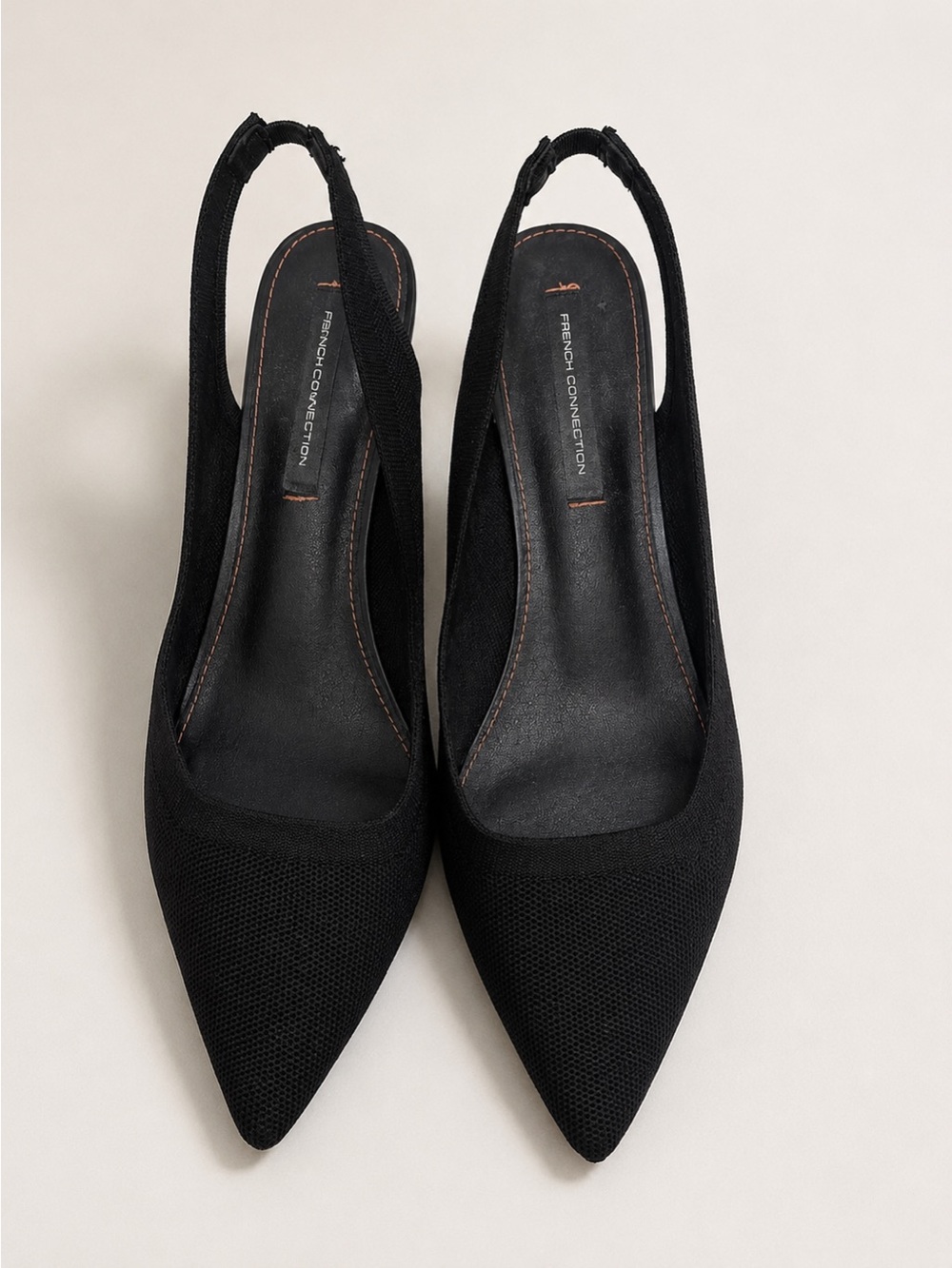 French Connection Black Pointed Slingback Heels
